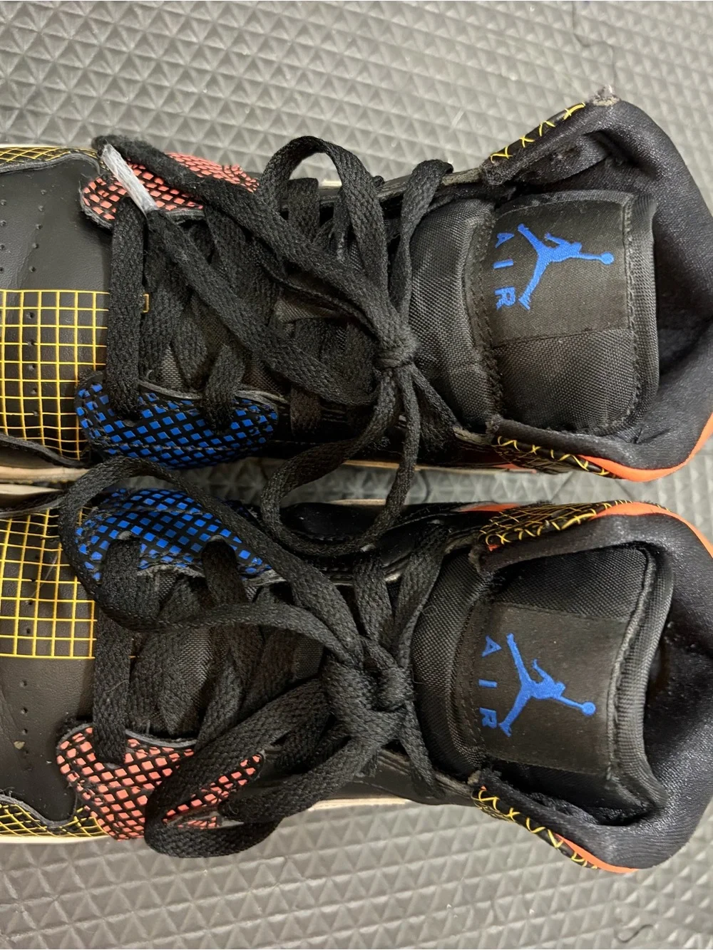 Jordan Men's Black Multicolor High-Top Sneakers with Blue & Yellow Soles